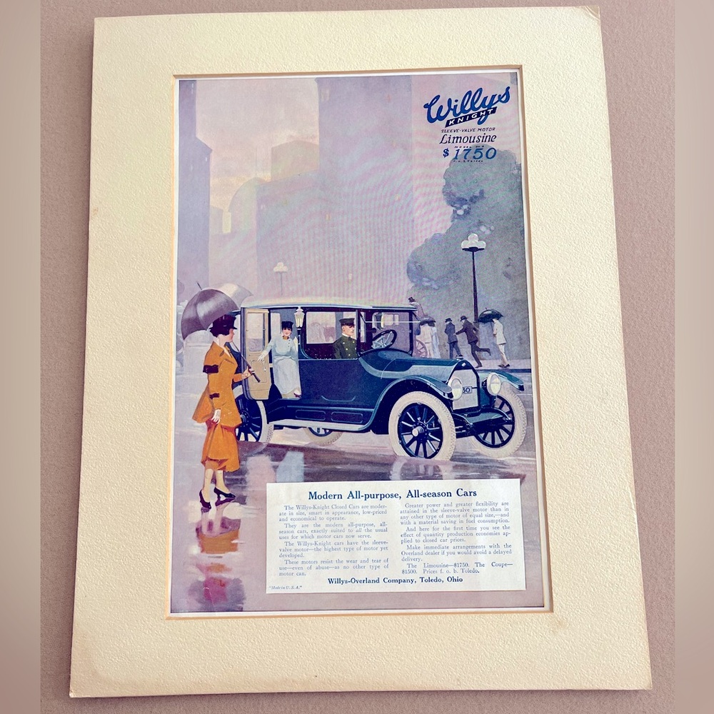 Vintage 1916 Willys-Knight Limousine advertisement